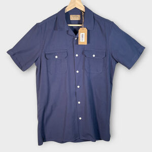 LONGJOHN & SONS Button Up Shirt MEDIUM TALL Blue Short Sleeve Classic NEW